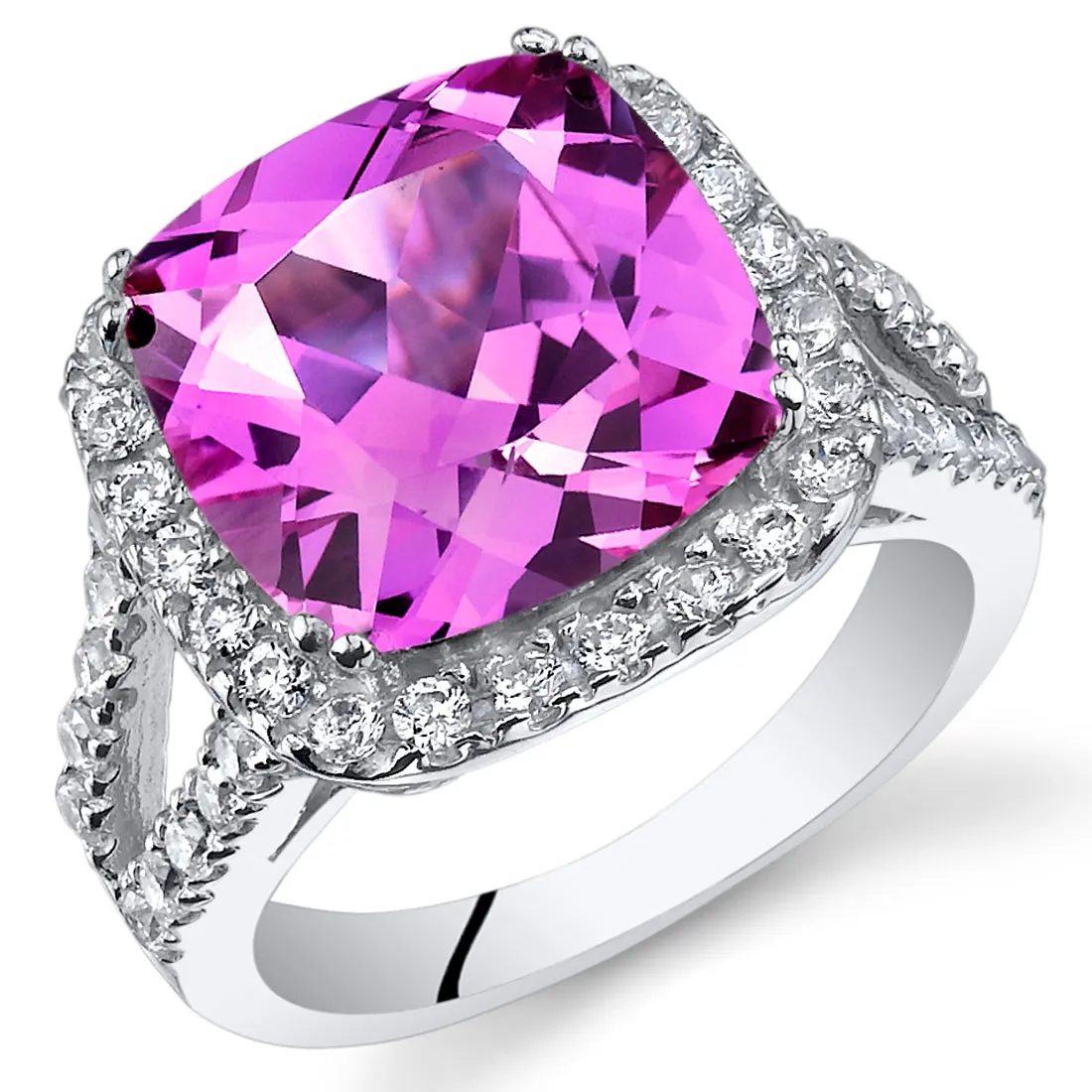 Pink Sapphire Cushion Cut Sterling Silver Ring Size 5