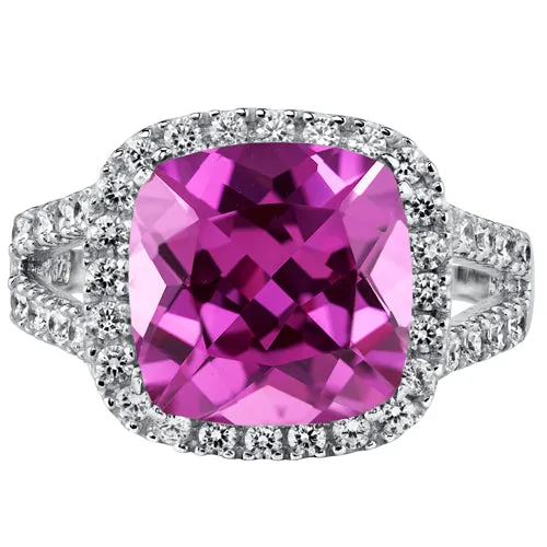 Pink Sapphire Cushion Cut Sterling Silver Ring Size 5