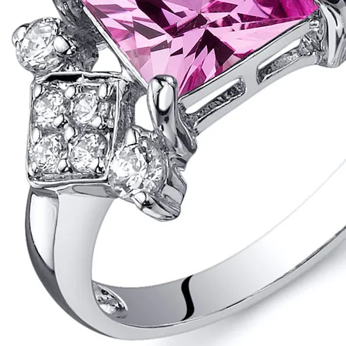 Pink Sapphire Princess Cut Sterling Silver Ring Size 9