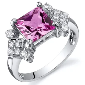 Pink Sapphire Princess Cut Sterling Silver Ring Size 9