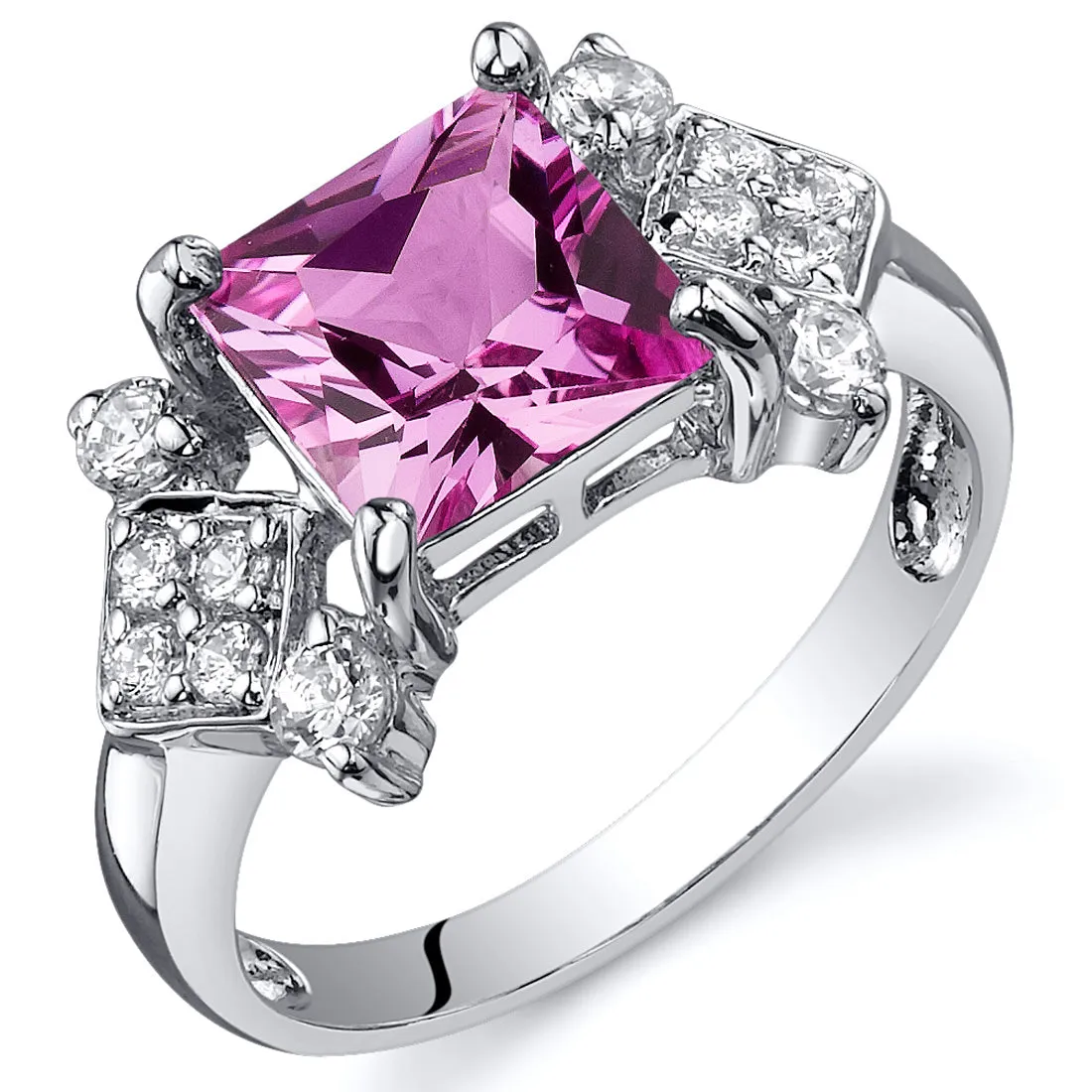 Pink Sapphire Princess Cut Sterling Silver Ring Size 9