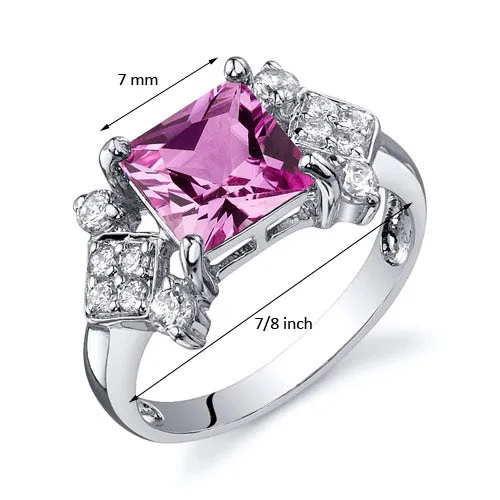 Pink Sapphire Princess Cut Sterling Silver Ring Size 9