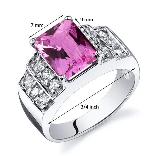 Pink Sapphire Radiant Cut Sterling Silver Ring Size 7