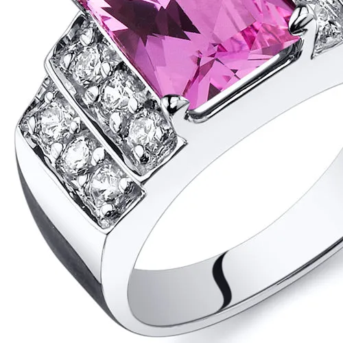 Pink Sapphire Radiant Cut Sterling Silver Ring Size 7