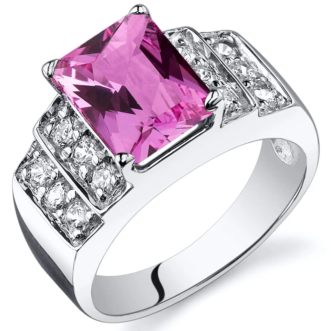 Pink Sapphire Radiant Cut Sterling Silver Ring Size 7