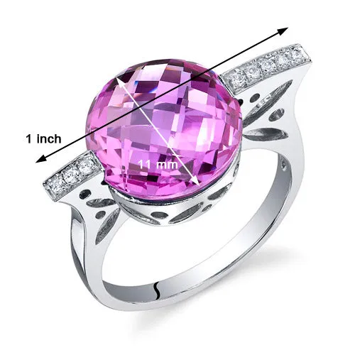 Pink Sapphire Round Cut Sterling Silver Ring Size 7