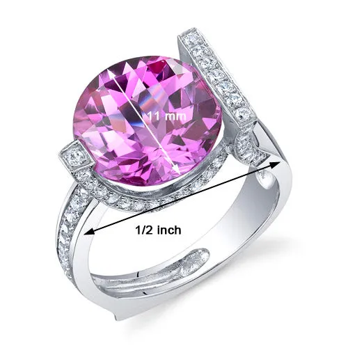 Pink Sapphire Round Cut Sterling Silver Ring Size 8