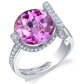 Pink Sapphire Round Cut Sterling Silver Ring Size 8