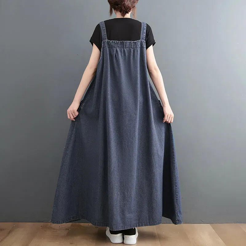 Plus Size Women Loose Denim Straps Dress