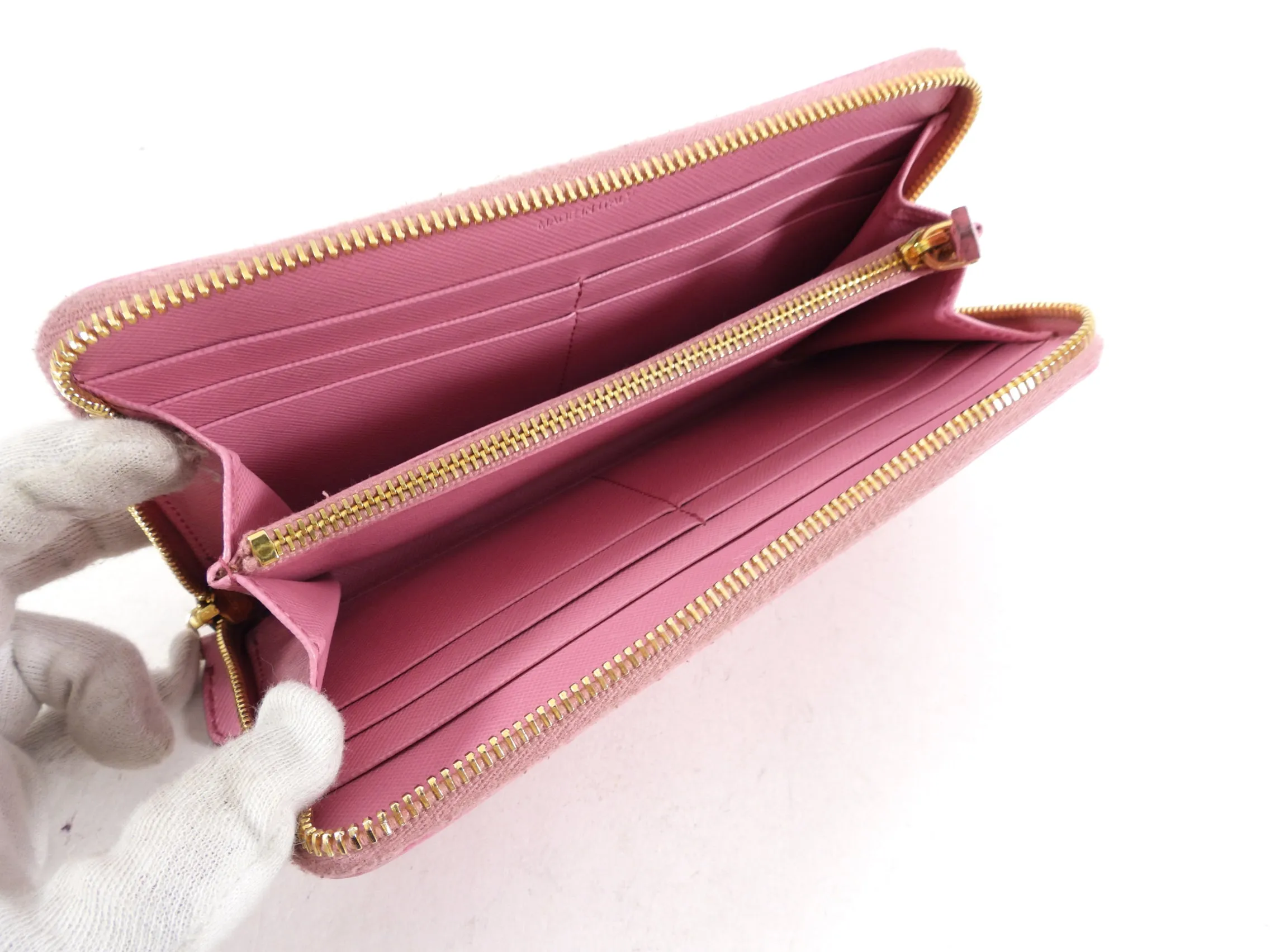 Prada Pink Saffiano Continental Zippy Wallet