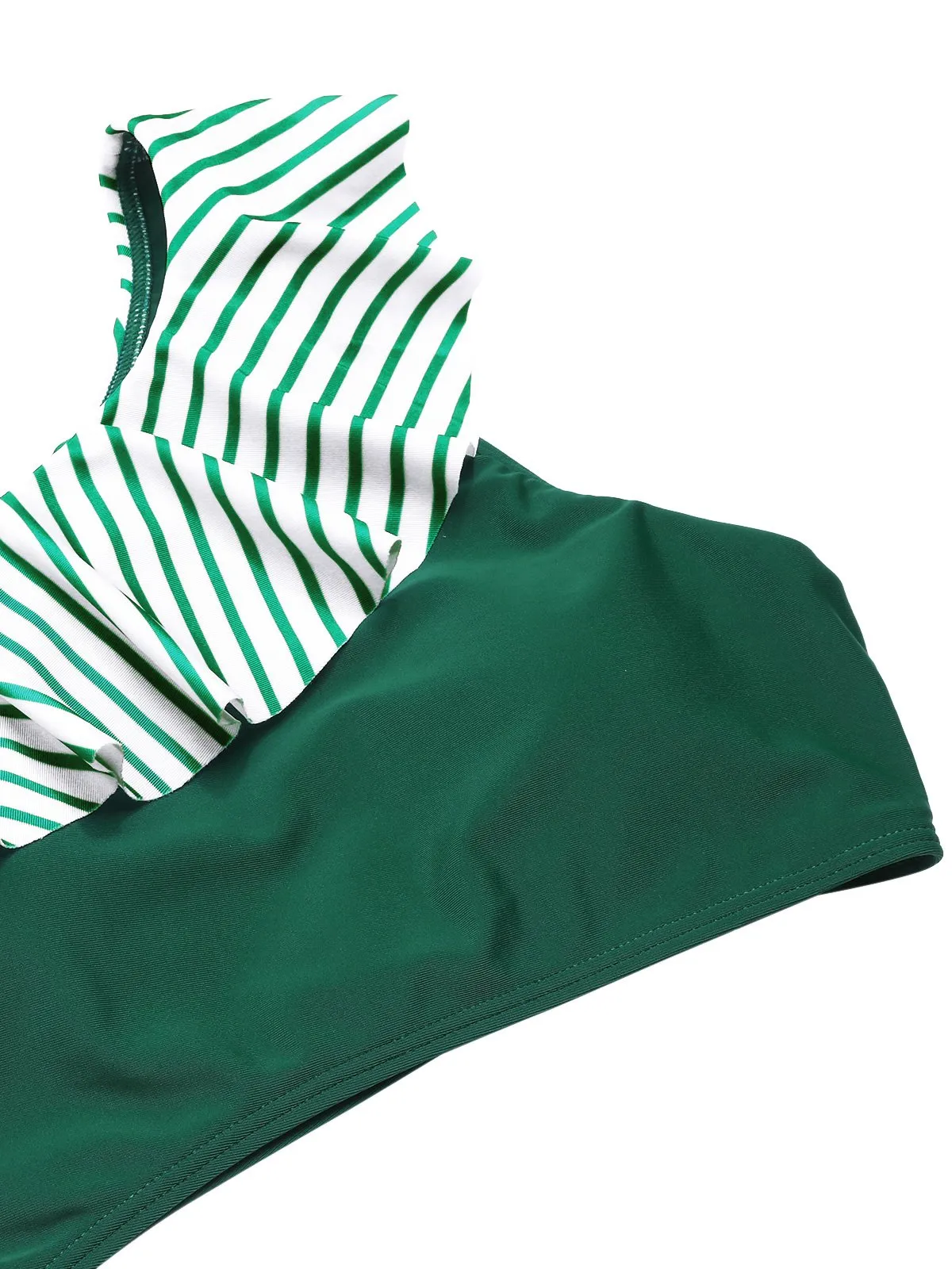 [Pre-Sale] Dark Green 1940s Striped Ruffled Swimsuit