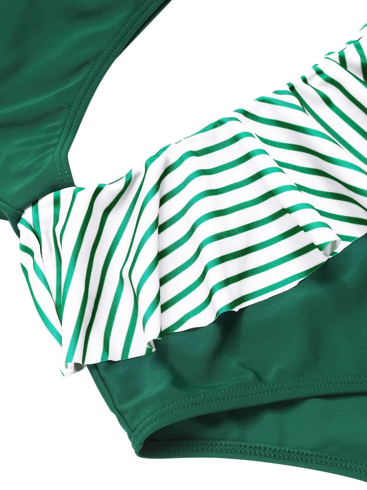 [Pre-Sale] Dark Green 1940s Striped Ruffled Swimsuit