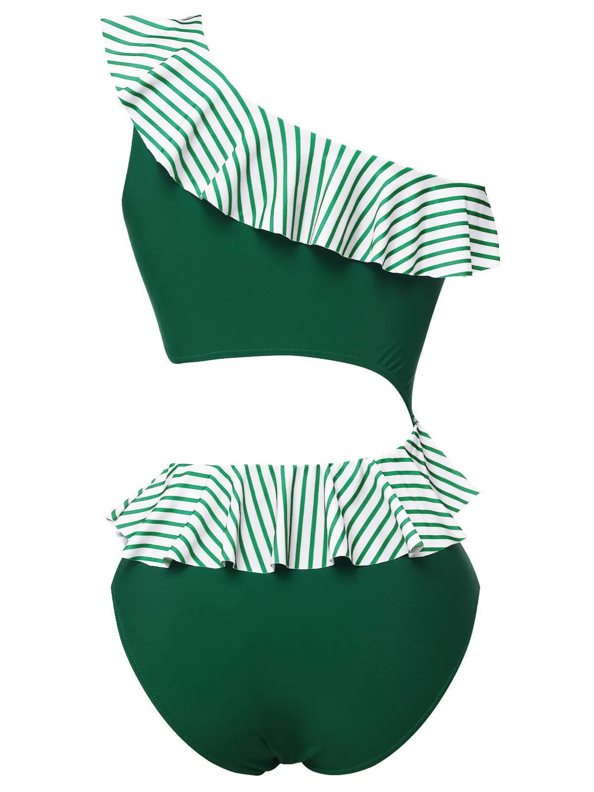 [Pre-Sale] Dark Green 1940s Striped Ruffled Swimsuit