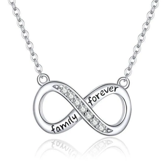 "Family Forever" Cubic Zirconia Infinity Design 925 Sterling Silver Fashion Pendant Necklace