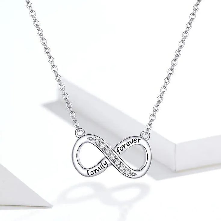 "Family Forever" Cubic Zirconia Infinity Design 925 Sterling Silver Fashion Pendant Necklace