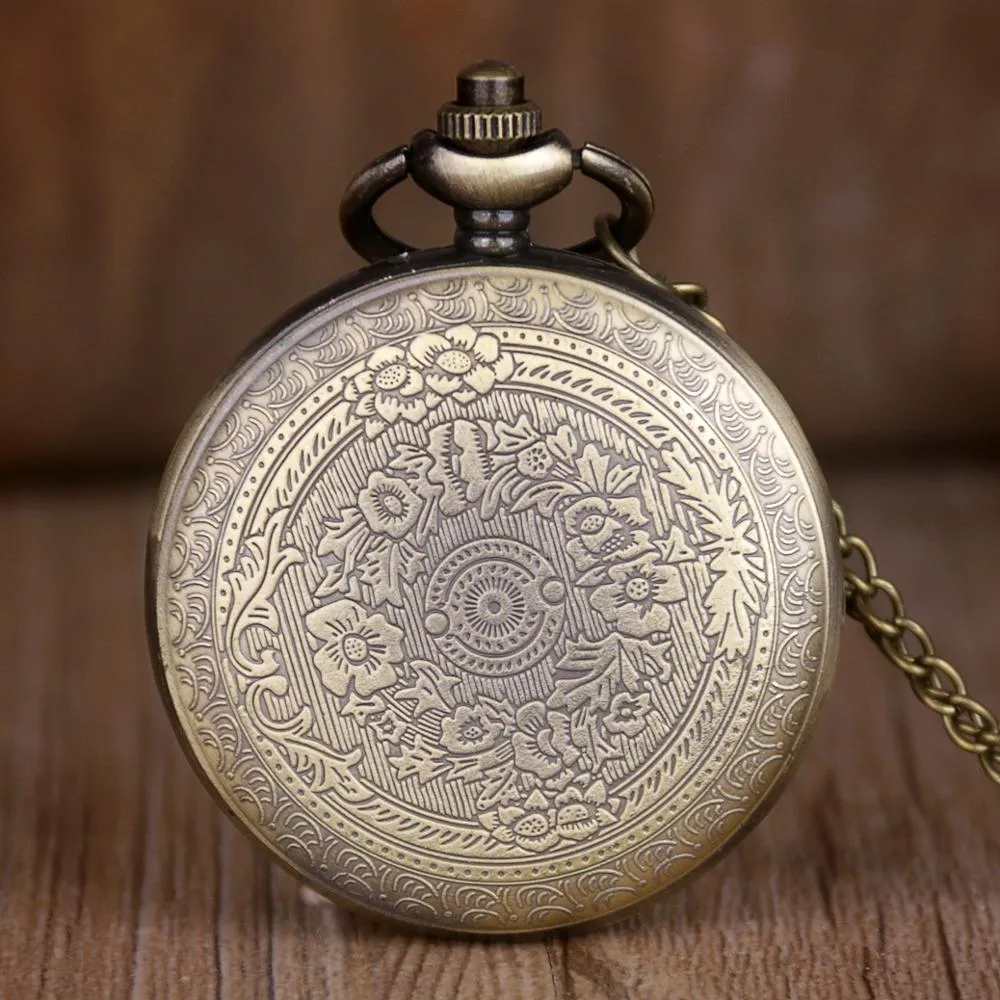 "To My Son I Love You" Fashion Antique Bronze Design Quartz Necklace Chain Pendant Pocket Watch