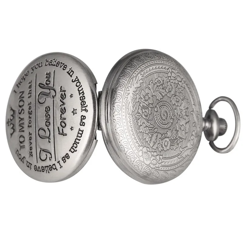 "To My Son, Never Forget That I Love You" Retro Engraved Quartz Pocket Watch