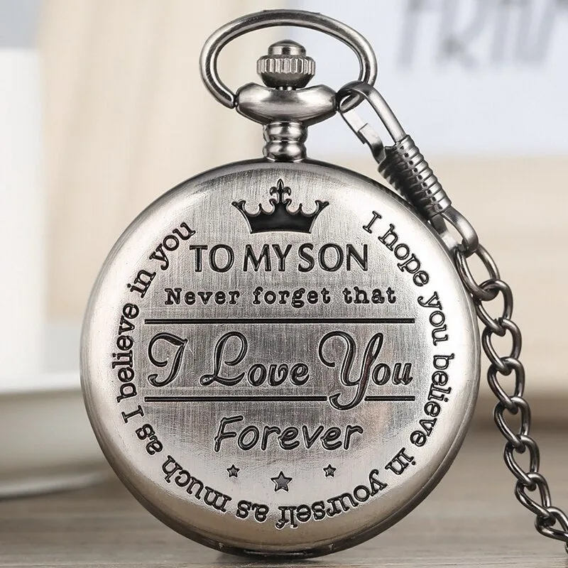 "To My Son, Never Forget That I Love You" Retro Engraved Quartz Pocket Watch