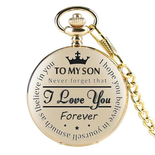 "To My Son, Never Forget That I Love You" Retro Engraved Quartz Pocket Watch