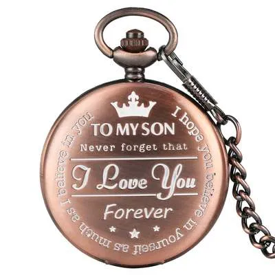 "To My Son, Never Forget That I Love You" Retro Engraved Quartz Pocket Watch