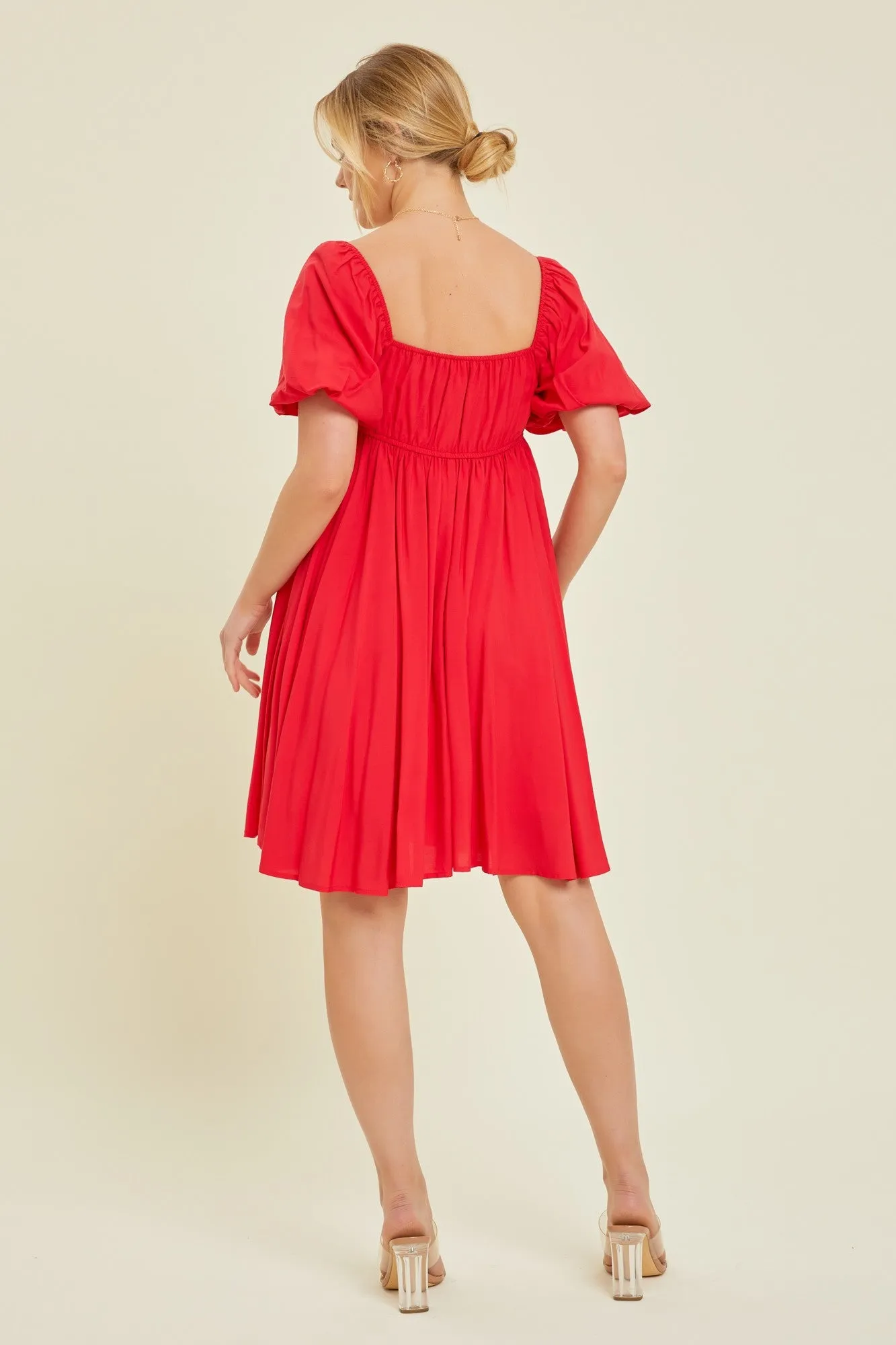 Red Puff Sleeve Dress