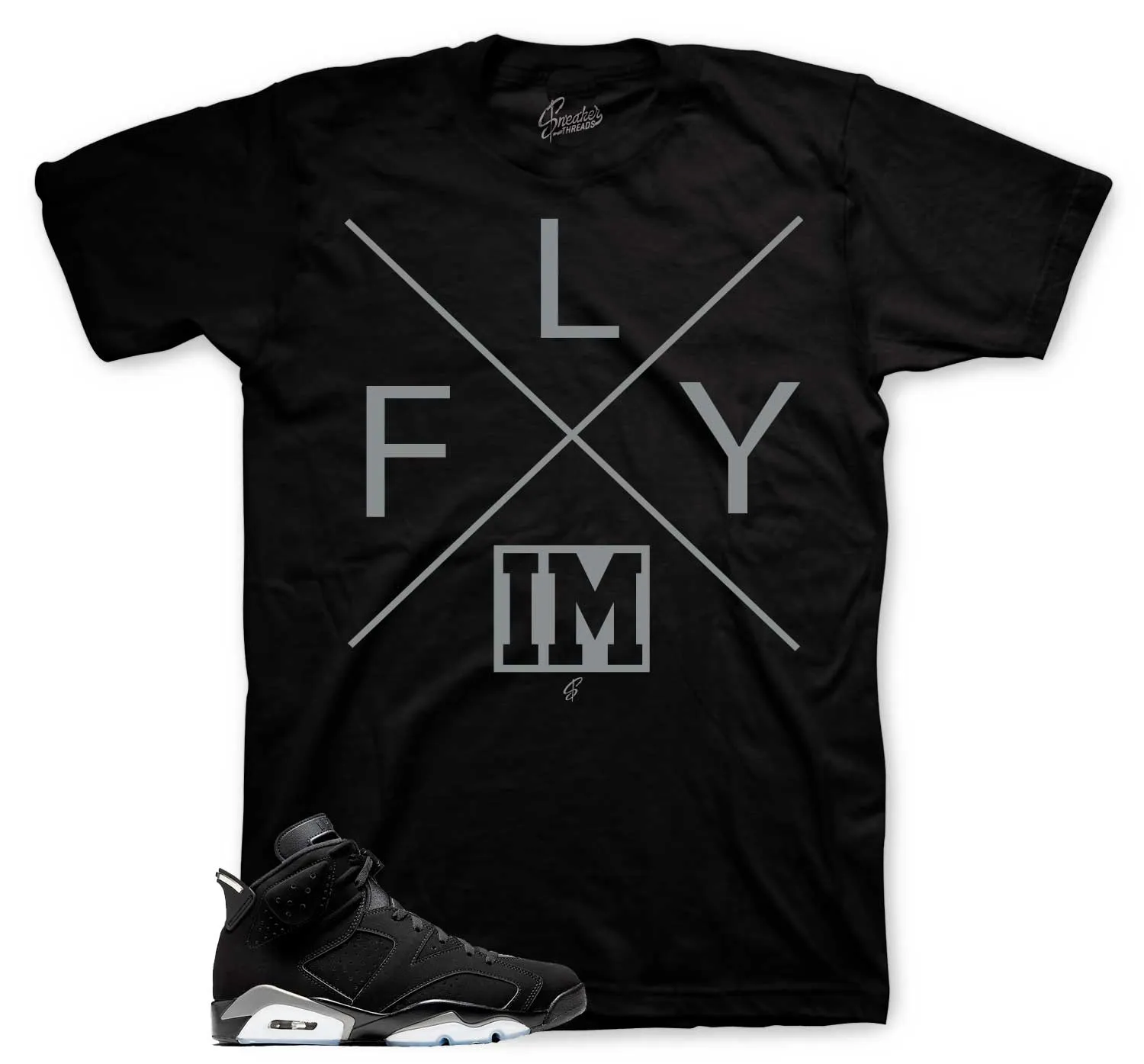 Retro 6 Metallic Silver Shirt - I'm Fly - Black