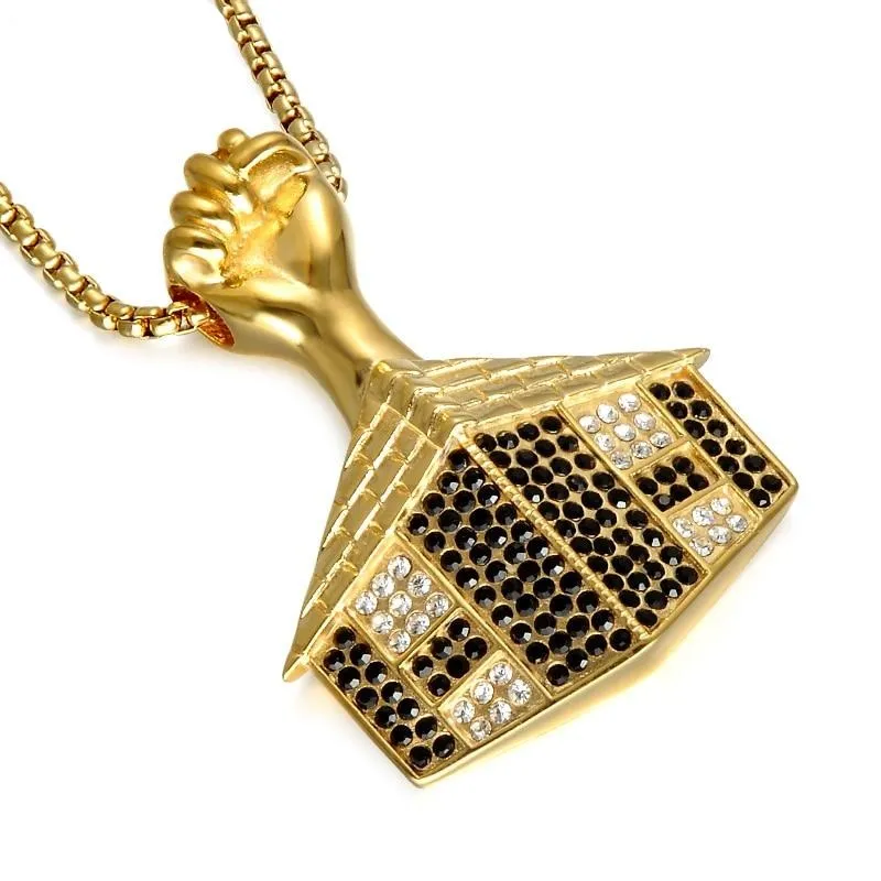 Rhinestone-Studded Gold-Plated House Bling Stainless Steel Hip-hop Pendant Necklace