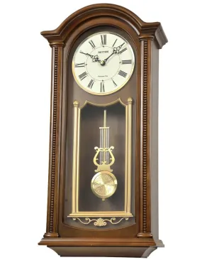 Rhythm WSM Atterbury Wooden Musical Wall Clock - Pendulum - Gold-Tone Accents