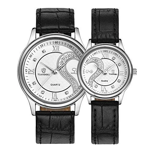 Romantic His Hers Watches Pair Hearts Wristwatch for Man Woman Leather Set