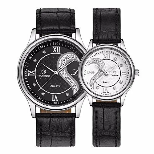 Romantic His Hers Watches Pair Hearts Wristwatch for Man Woman Leather Set