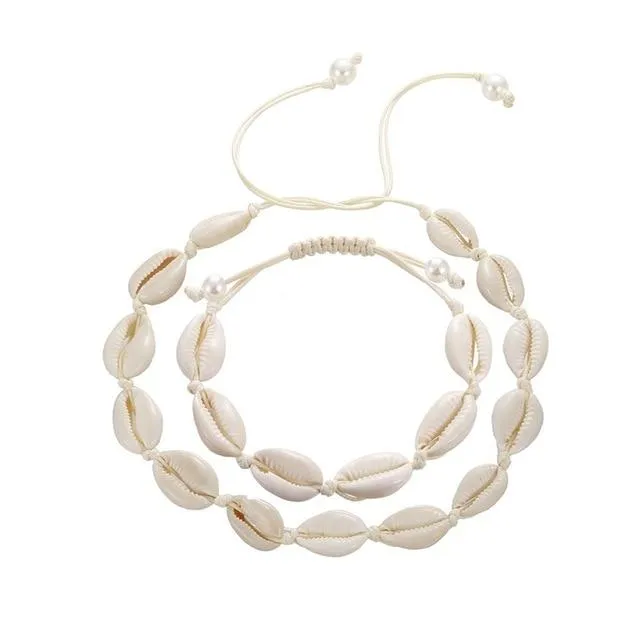 Rope Puka Shell Bracelet and Choker Set with Pearl End