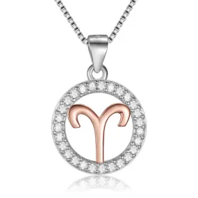 Rose Gold Zodiac Sign 925 Sterling Silver Long Chain Pendant Necklace