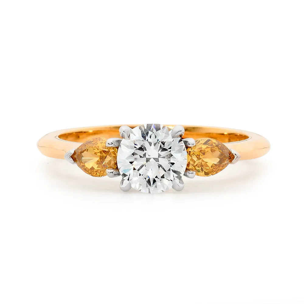 Round and Pear Cut Trilogy Ring