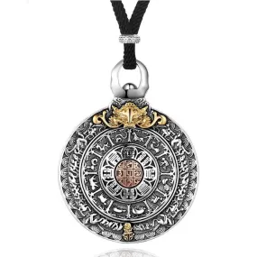 Round Chinese Zodiac Signs 925 Sterling Silver Vintage Pendant Necklace