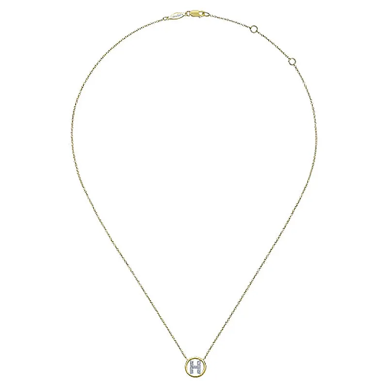 Round Pavé Initial H Pendant Necklace