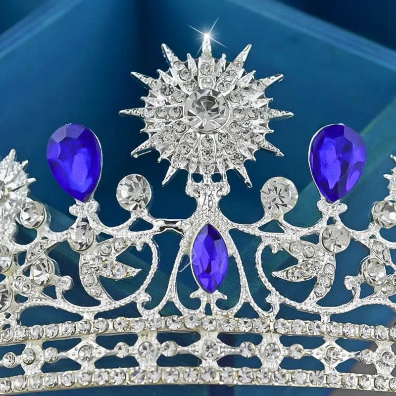 Royal Blue & Silver Crystal Bride Crown for Wedding