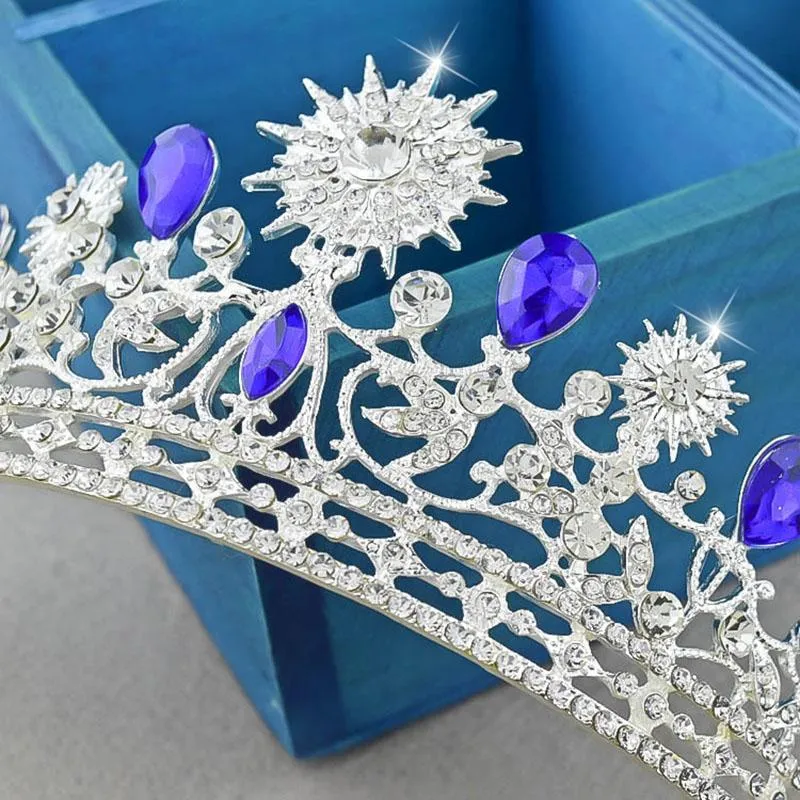 Royal Blue & Silver Crystal Bride Crown for Wedding