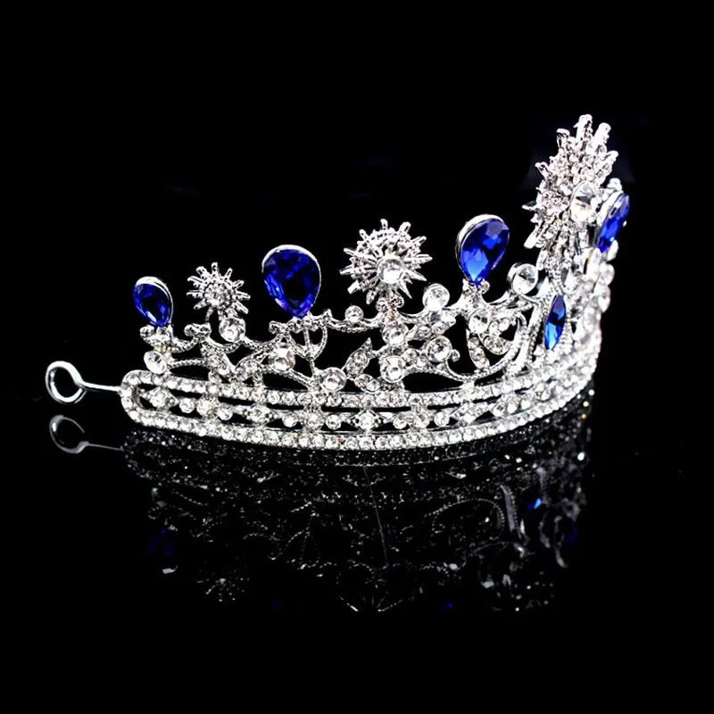 Royal Blue & Silver Crystal Bride Crown for Wedding