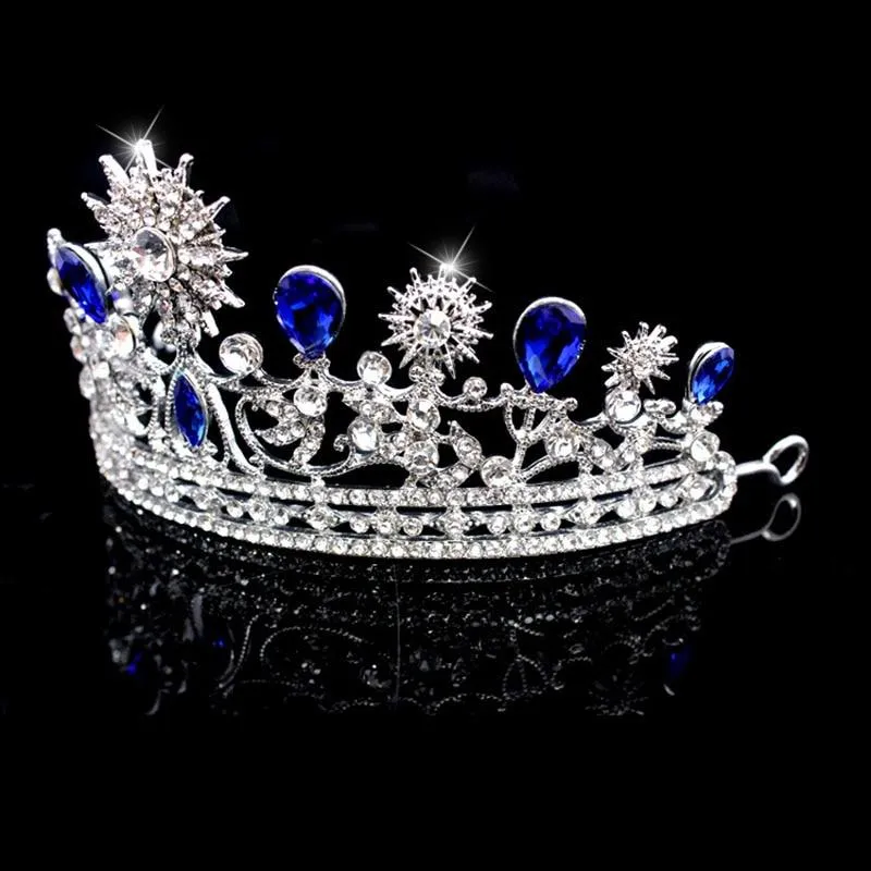 Royal Blue & Silver Crystal Bride Crown for Wedding