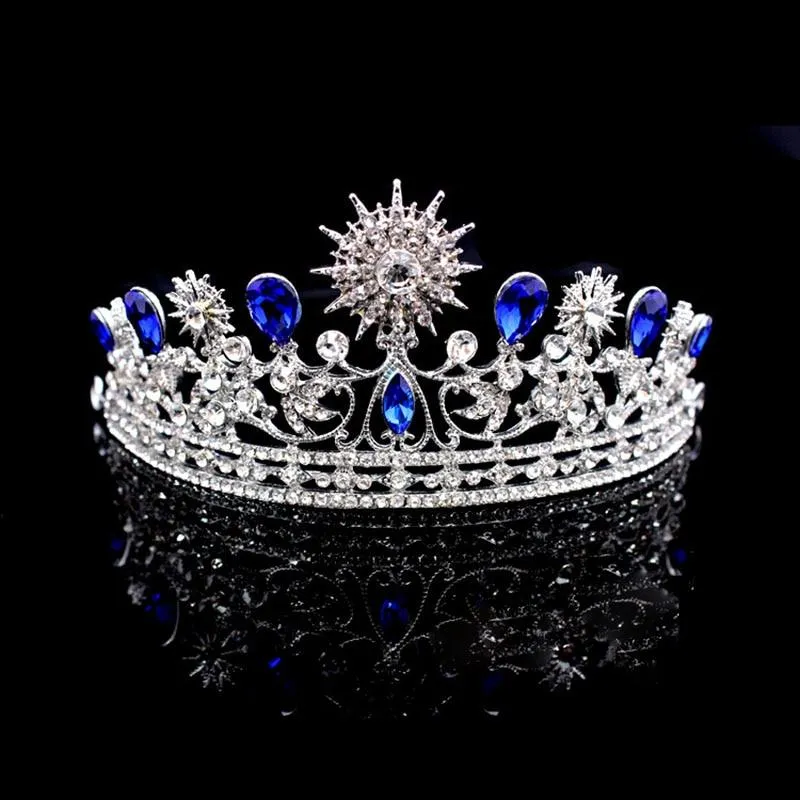 Royal Blue & Silver Crystal Bride Crown for Wedding