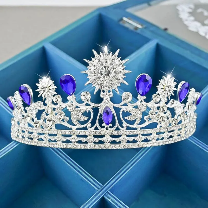 Royal Blue & Silver Crystal Bride Crown for Wedding