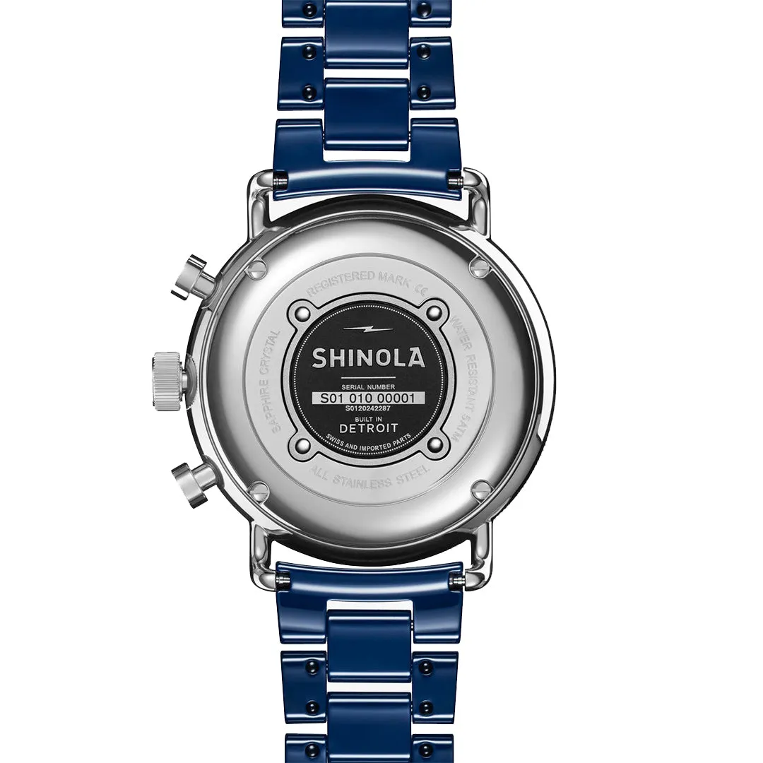 Shinola Canfield Sport 40MM Blue Mother of Pearl Chronograph Cobalt Blue Ceramic Bracelet Watch