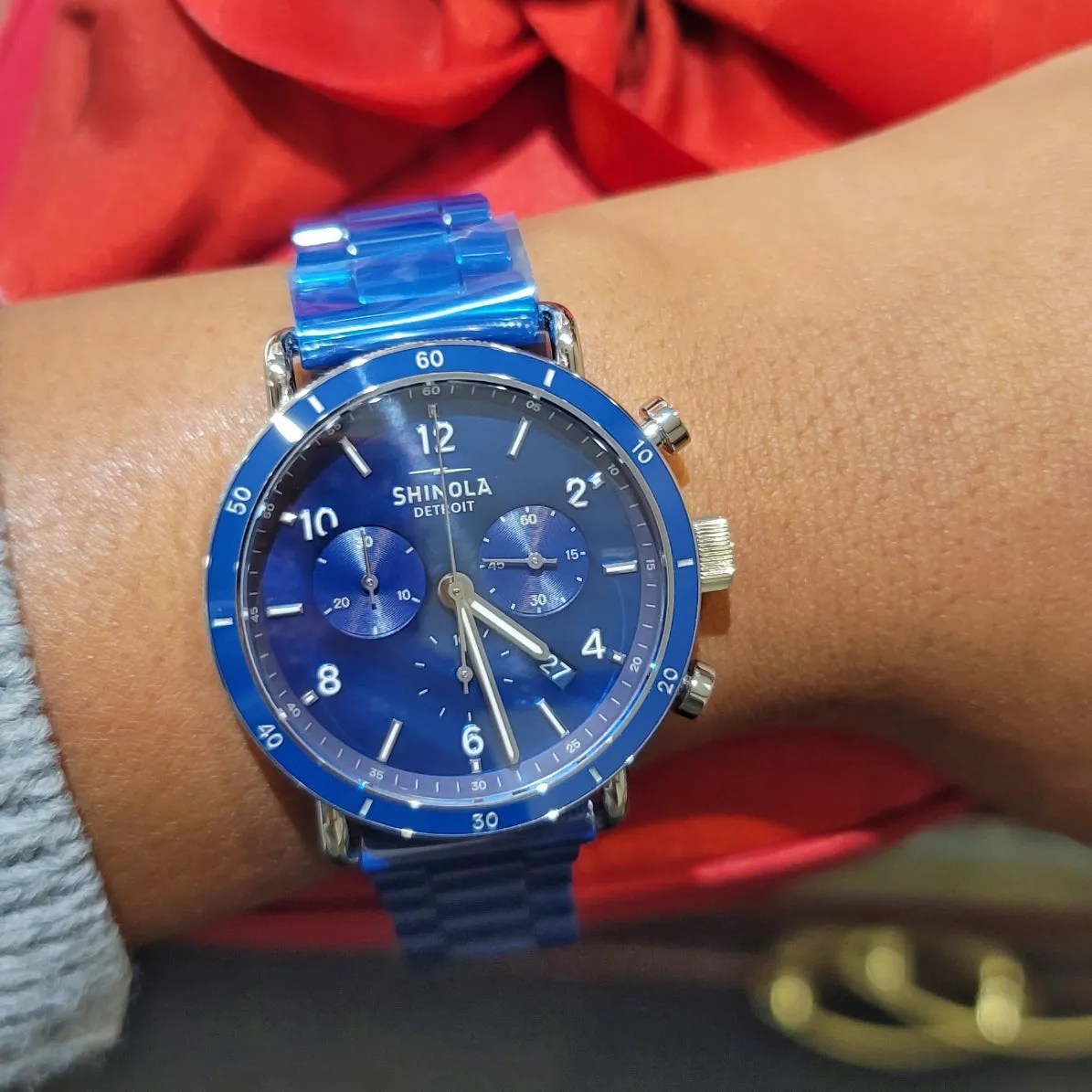 Shinola Canfield Sport 40MM Blue Mother of Pearl Chronograph Cobalt Blue Ceramic Bracelet Watch