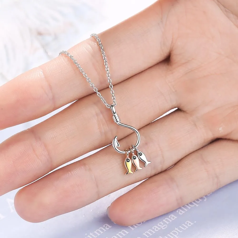 Silver Fish Hook with 3 Multicolor Fishes Pendant