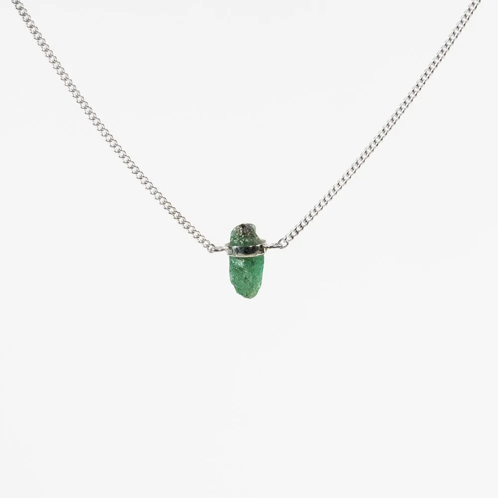 Silver Raw Emerald Wrap Necklace