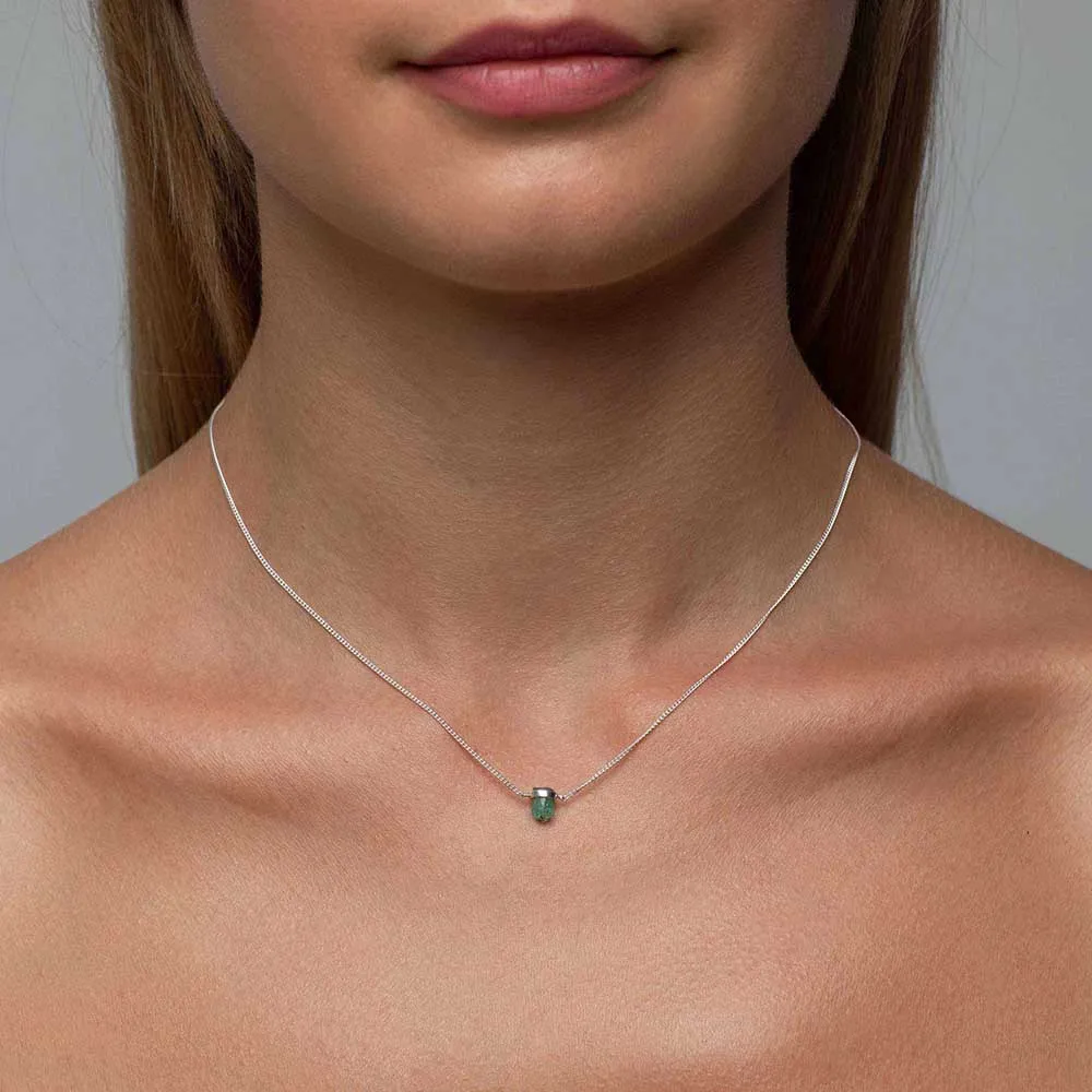 Silver Raw Emerald Wrap Necklace