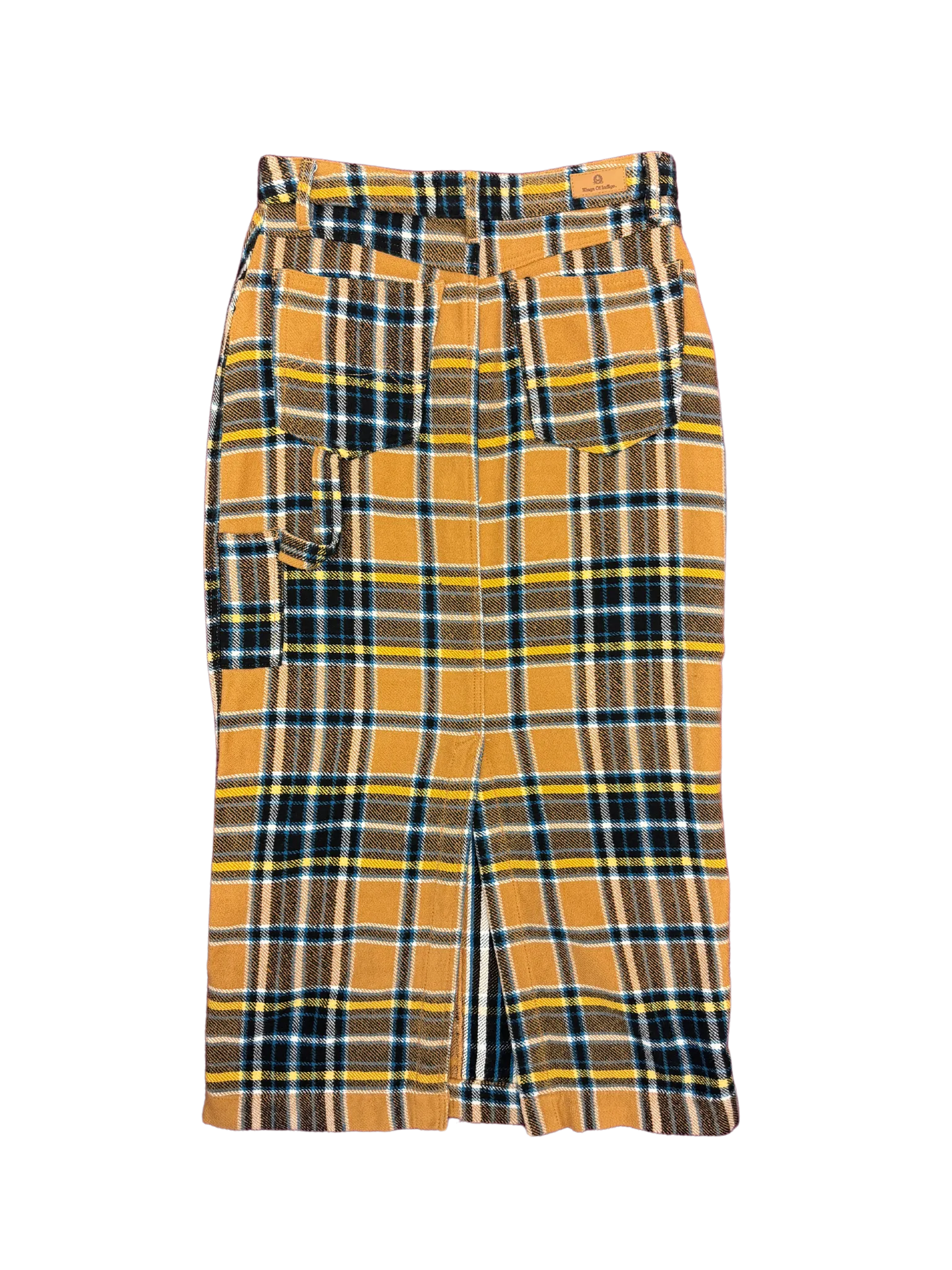 Size S - Kings of Indigo Camel Flannel Check Midi Skirt