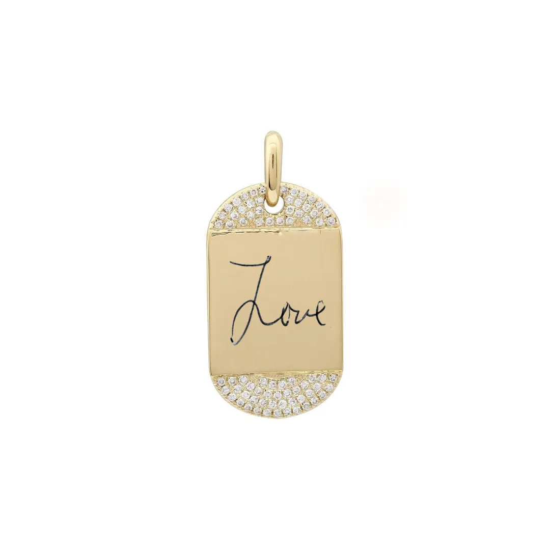 Small Diamond and Gold Engravable Dog Tag Charm