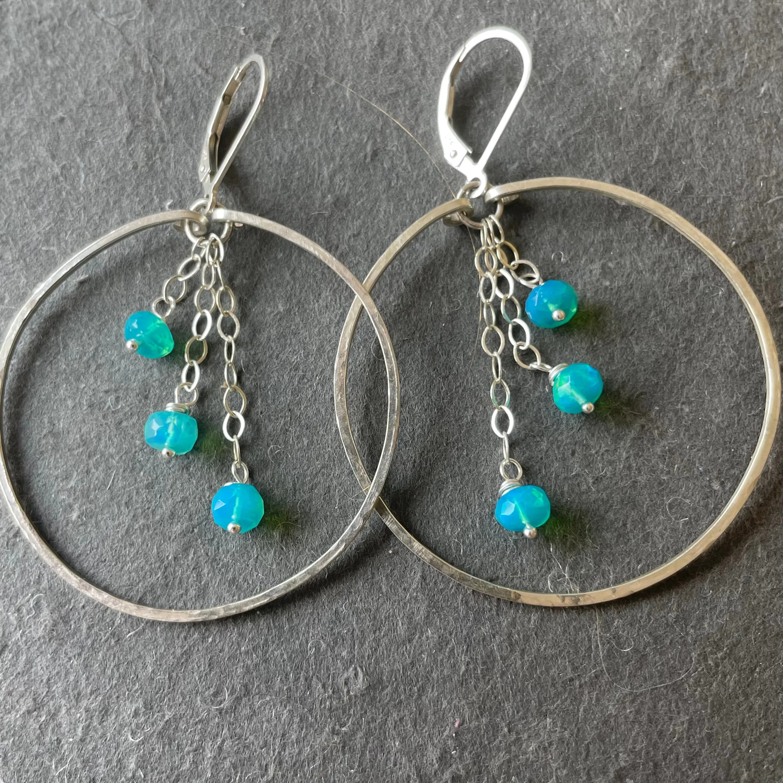 Sterling silver blue opal hoops