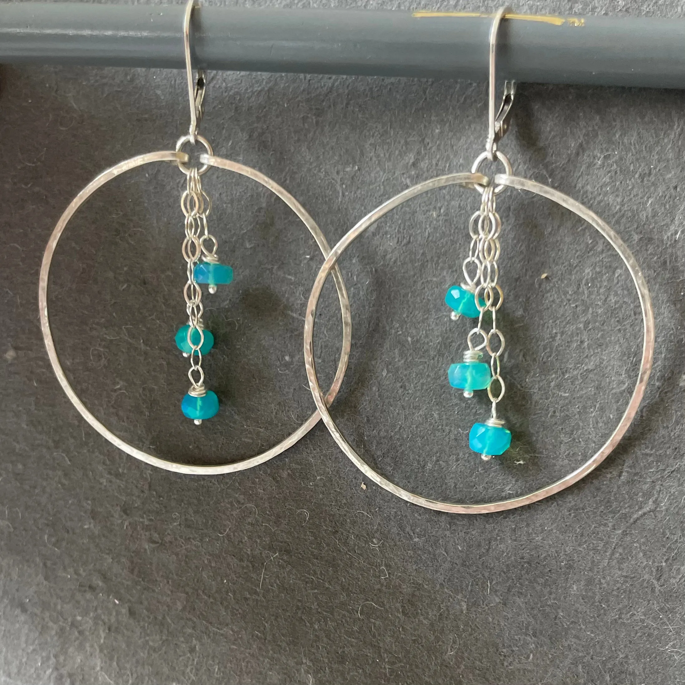 Sterling silver blue opal hoops